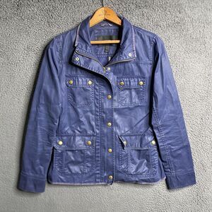 J.Crew Blue Twill Resin Coated Field Jacket S Fitted Ladies Coat Black Label